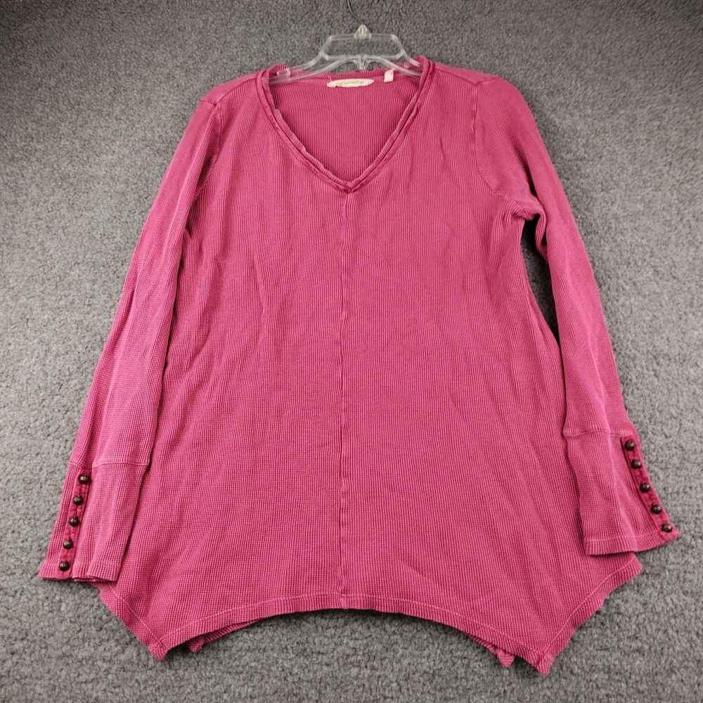 Soft Surroundings Thermal Cotton Tunic Sz Medium Waffle Knit Pink Sharkbite EUC